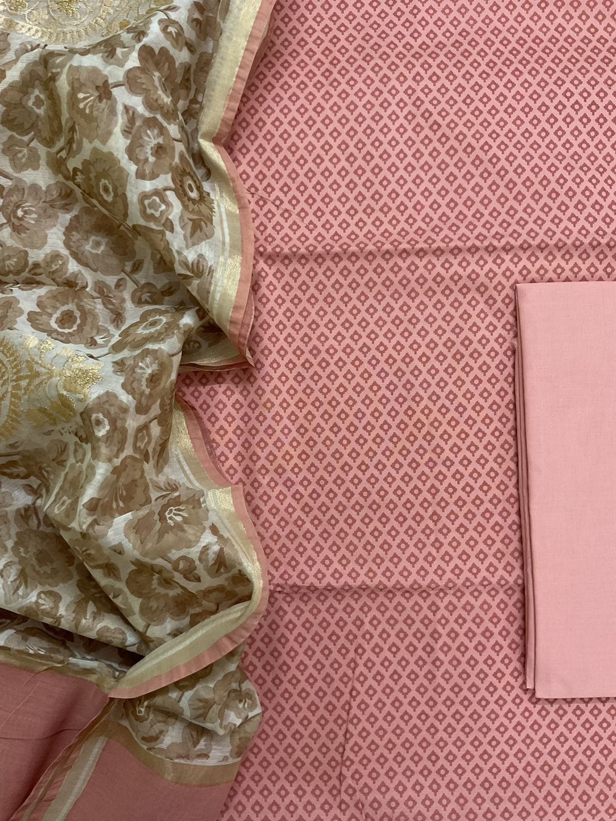 Pure Cotton Printed Embroidered Suit - Peach