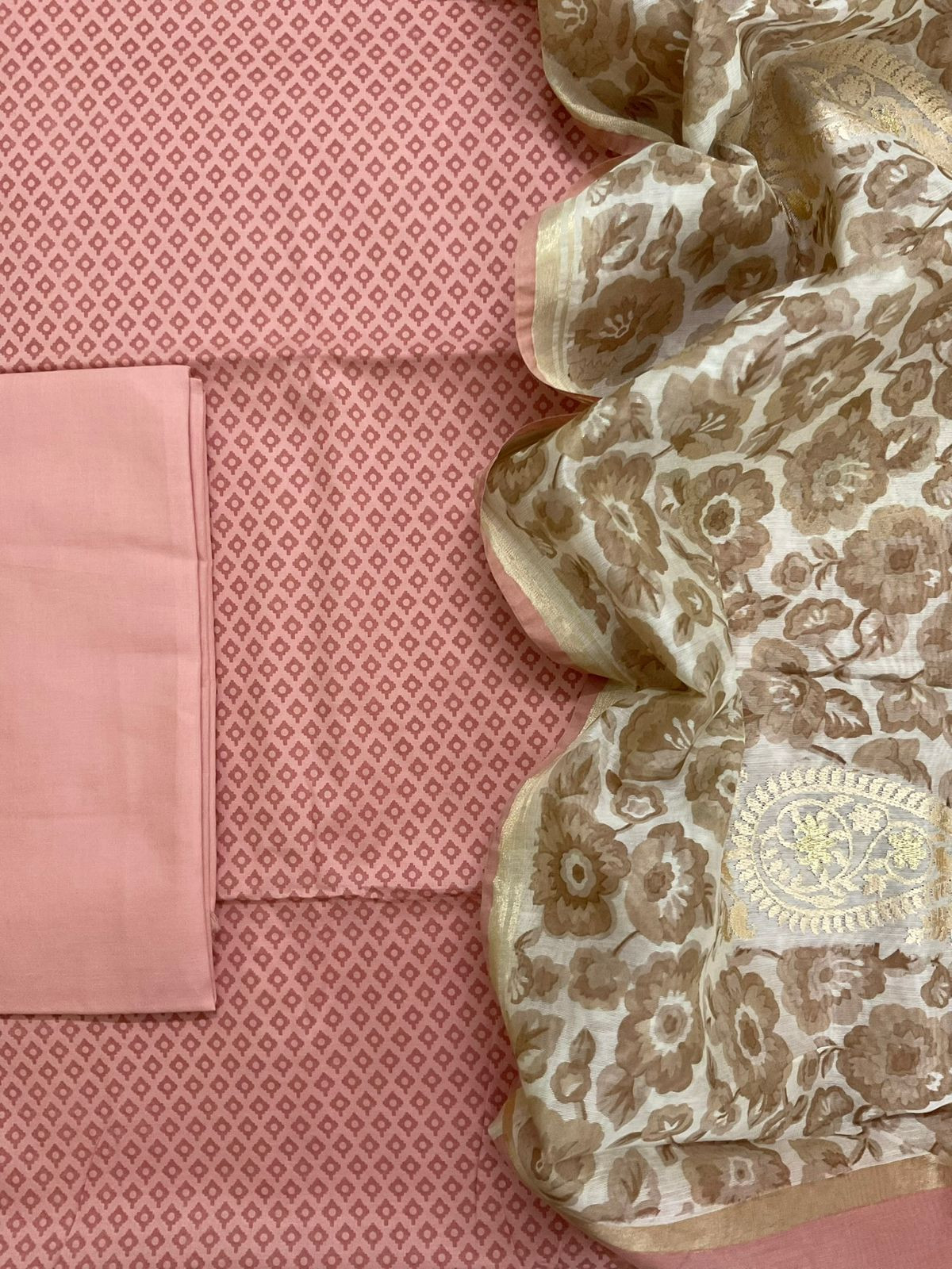 Pure Cotton Printed Embroidered Suit - Peach