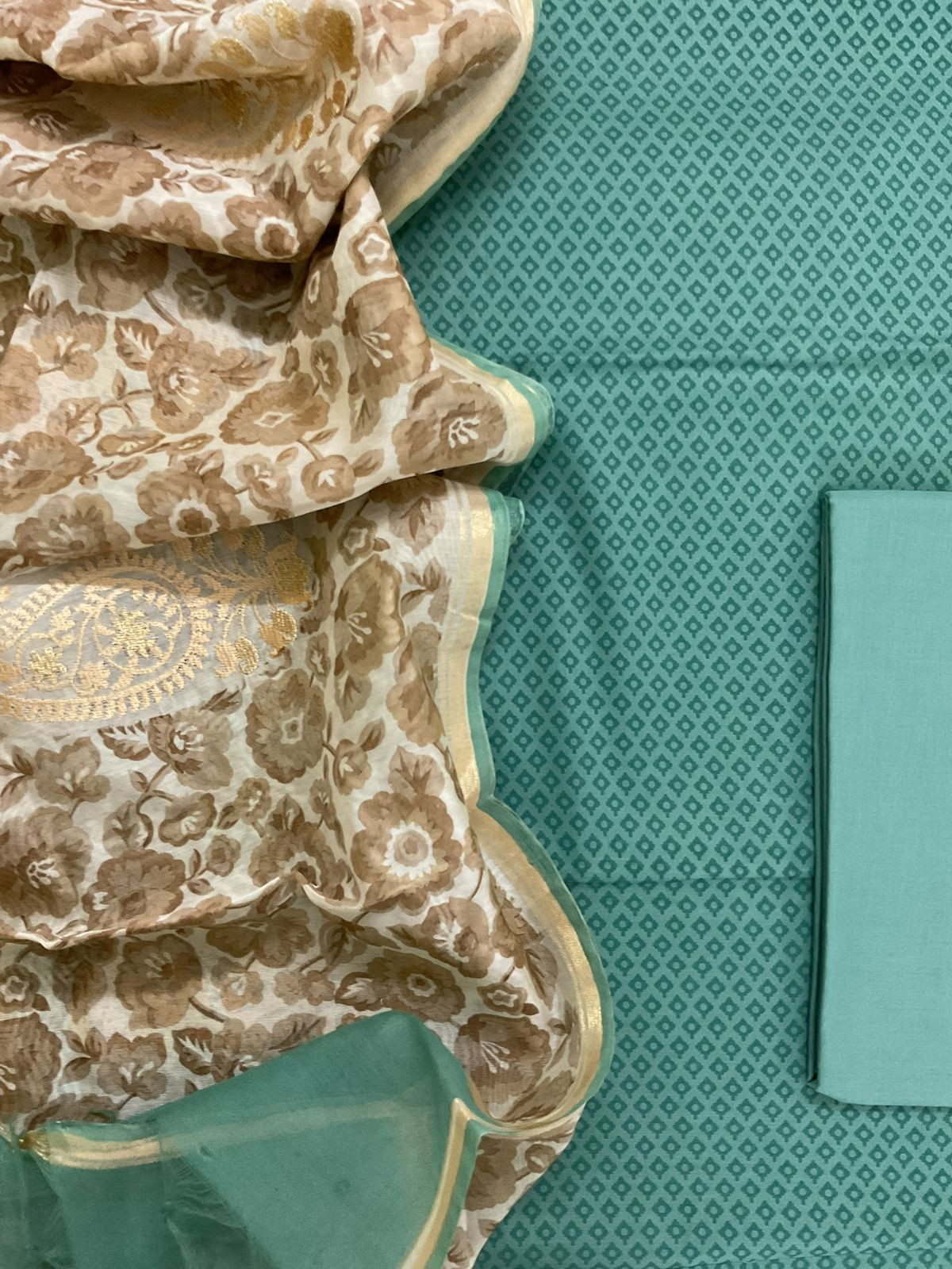 Pure Cotton Printed Embroidered Suit - Blue