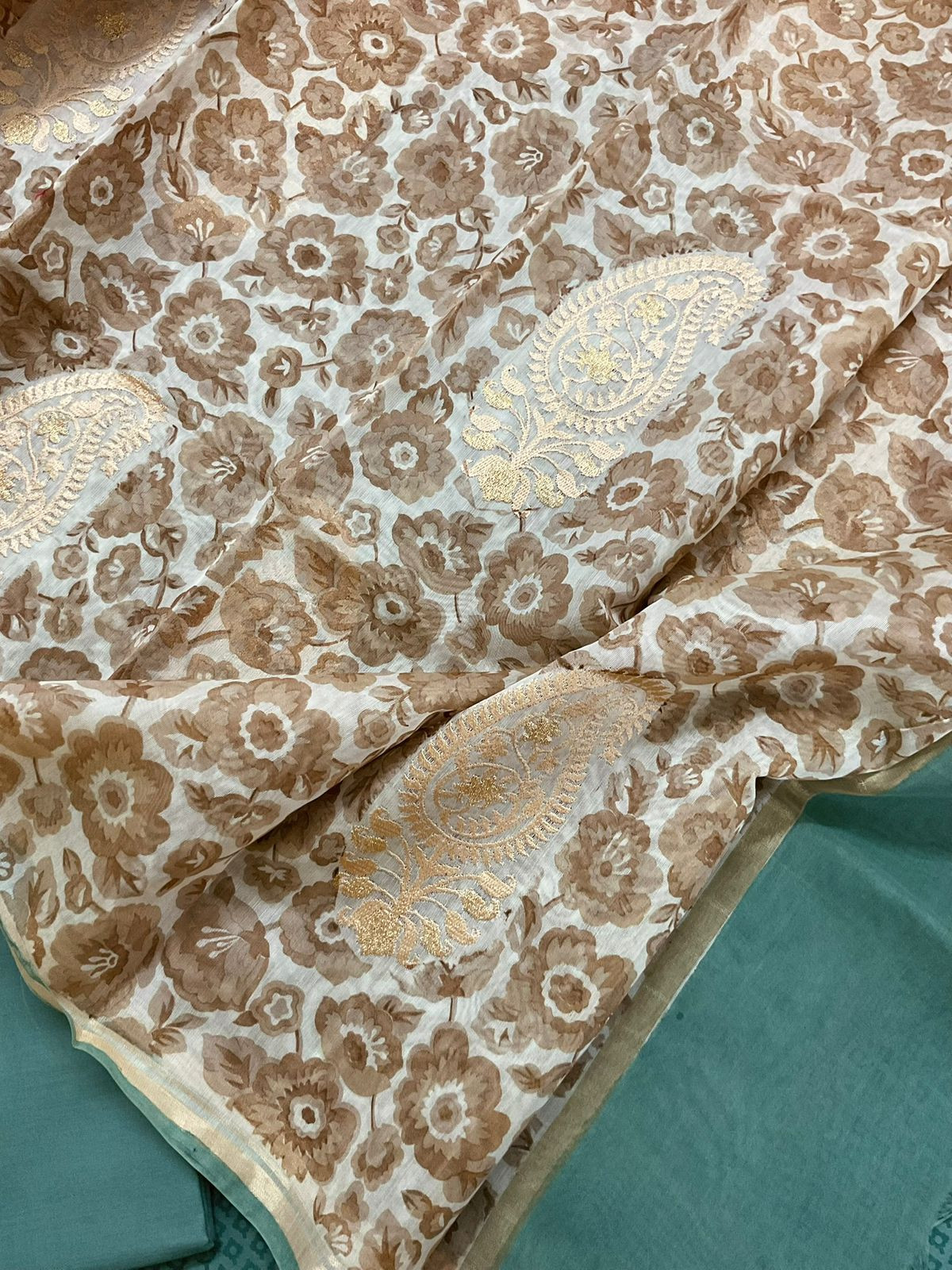 Pure Cotton Printed Embroidered Suit - Blue