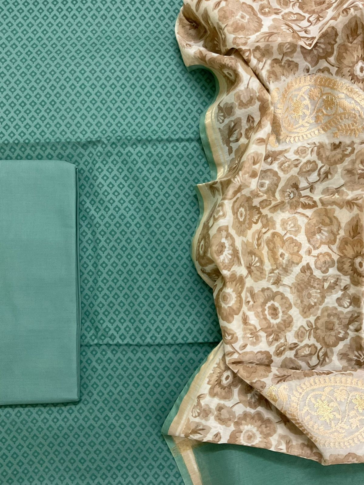 Pure Cotton Printed Embroidered Suit - Blue