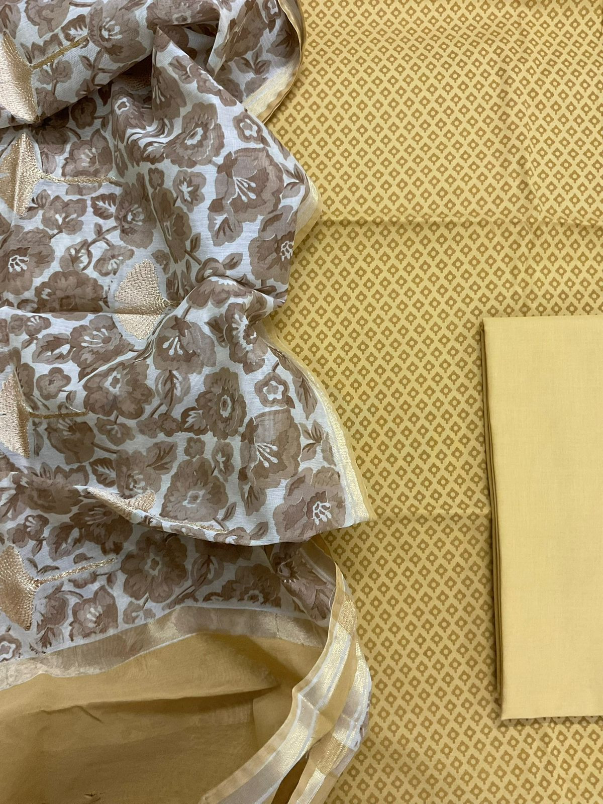 Pure Cotton Printed Embroidered Suit - Yellow