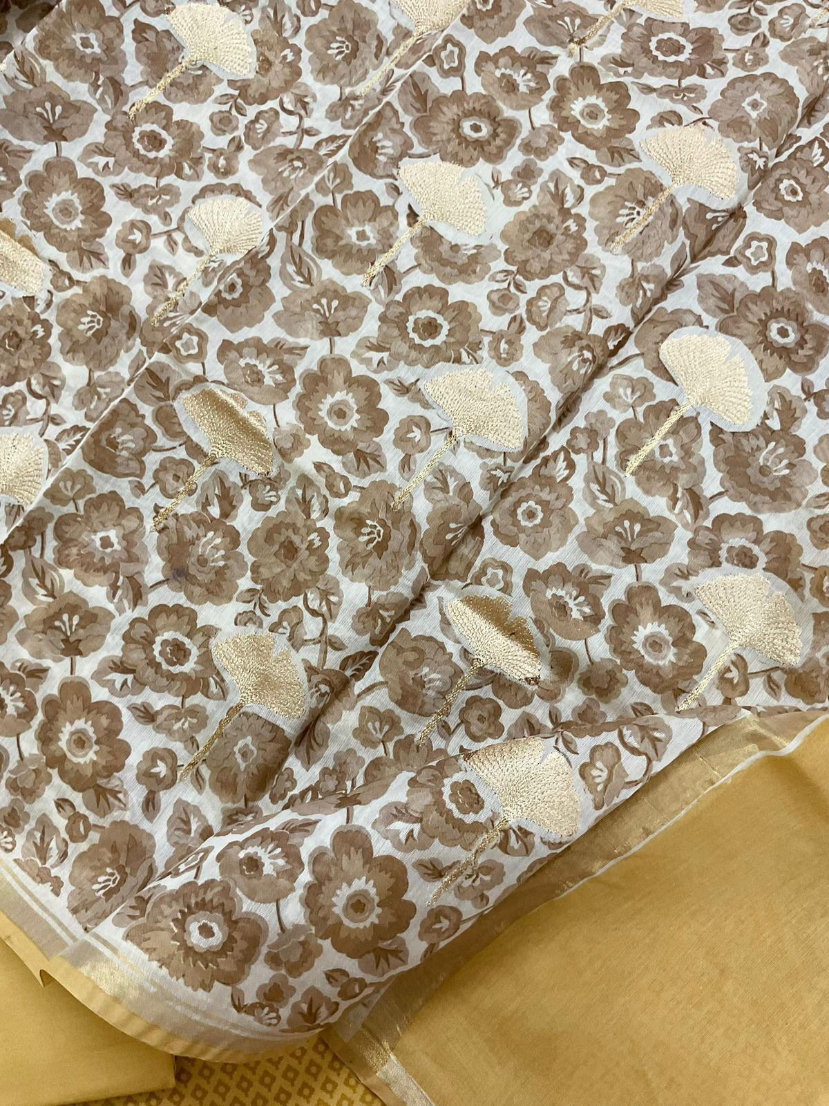 Pure Cotton Printed Embroidered Suit - Yellow