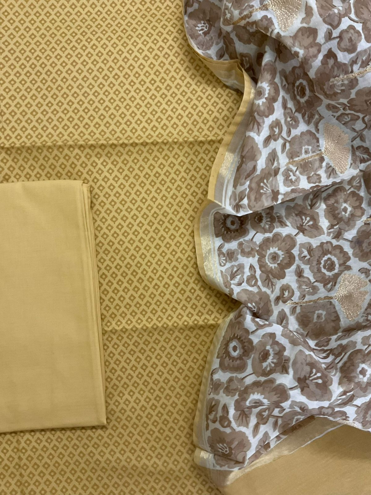 Pure Cotton Printed Embroidered Suit - Yellow