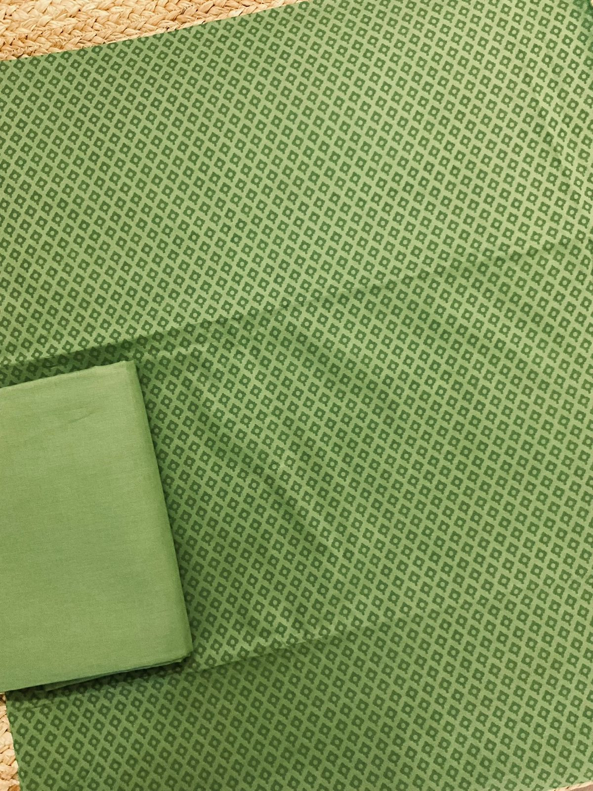 Pure Cotton Printed Embroidered Suit - Green