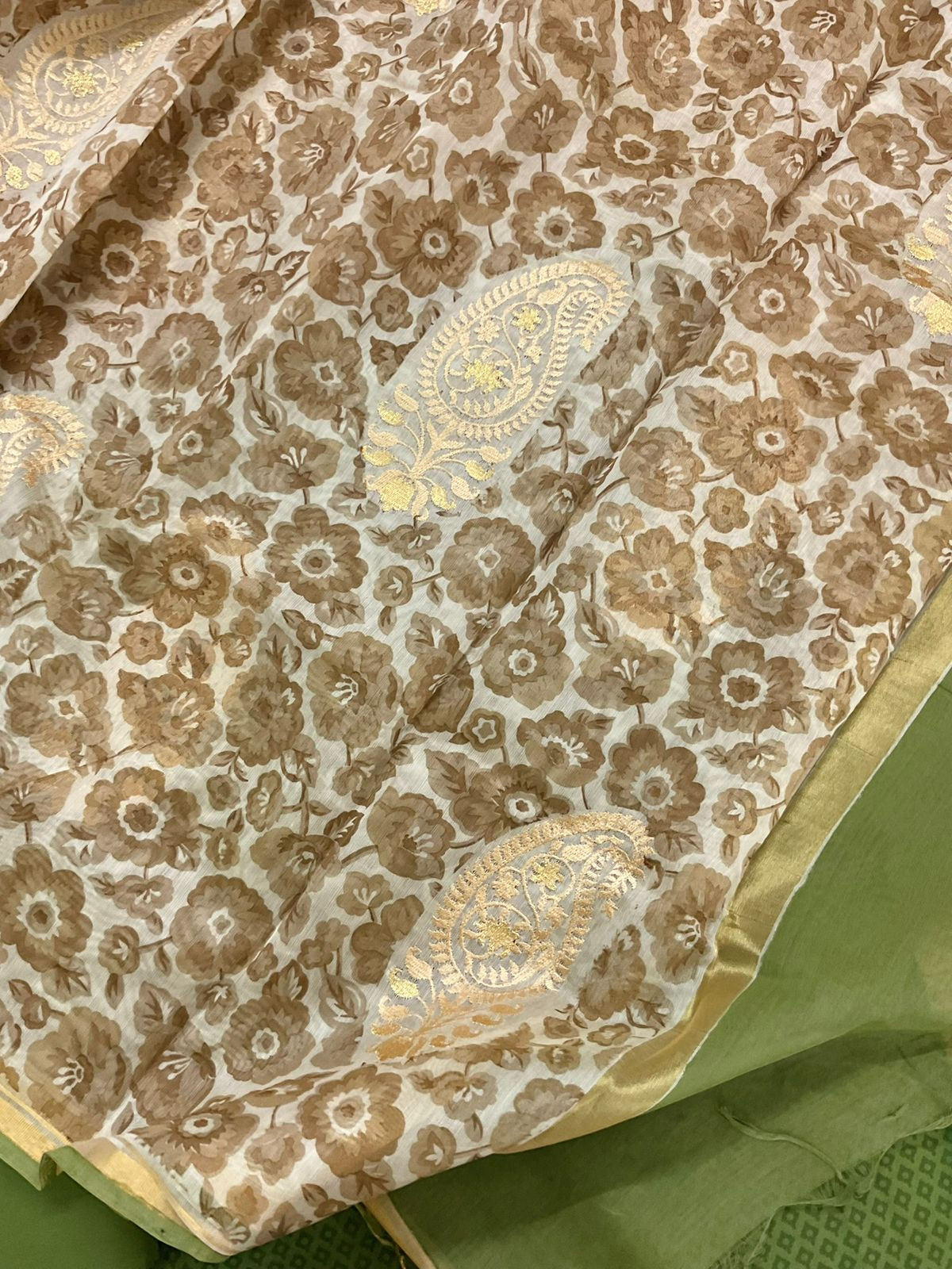 Pure Cotton Printed Embroidered Suit - Green