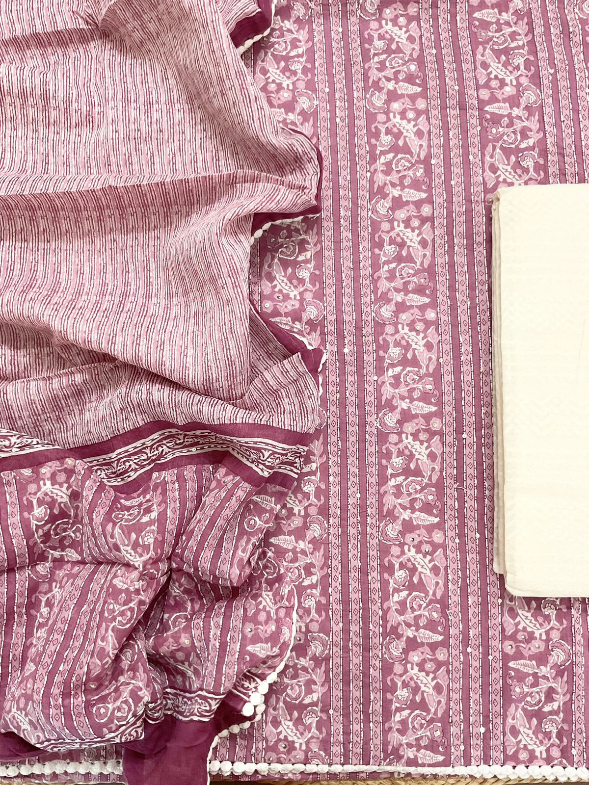 Pure Cotton Printed Embroidered Suit - Pinkish Wine