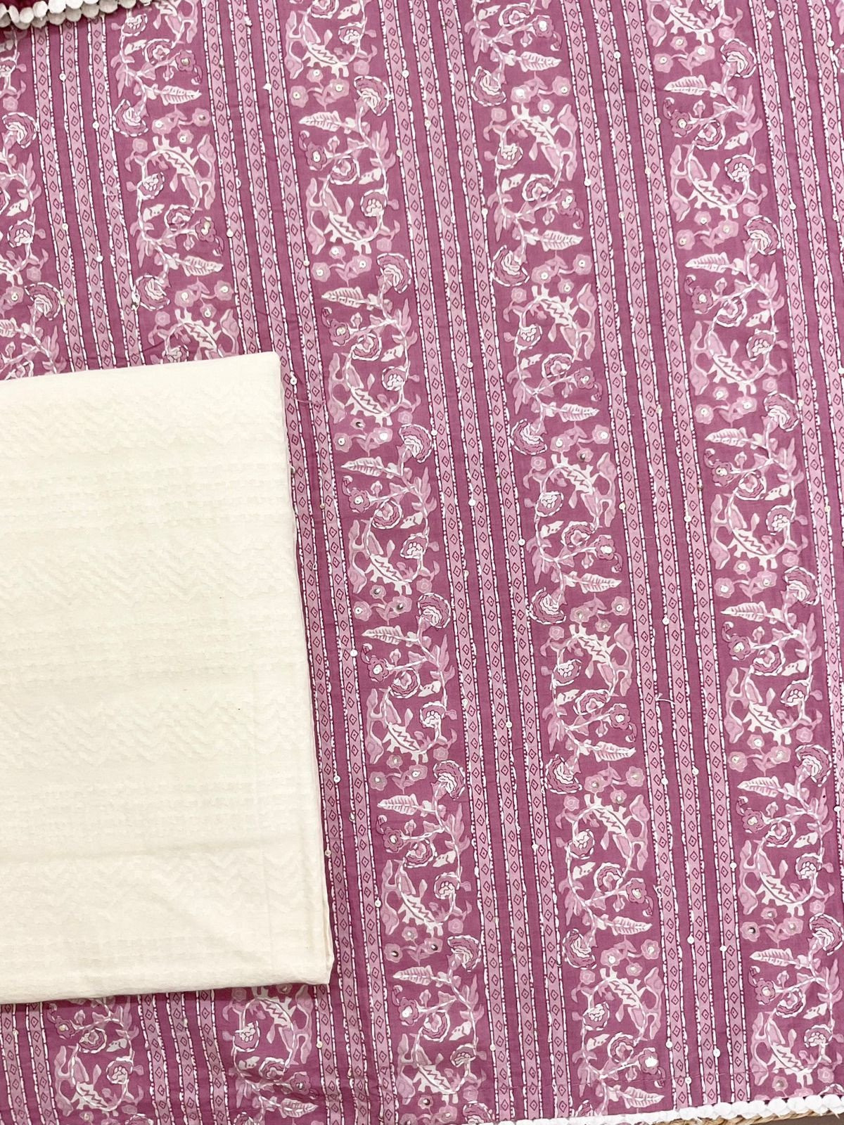 Pure Cotton Printed Embroidered Suit - Pinkish Wine