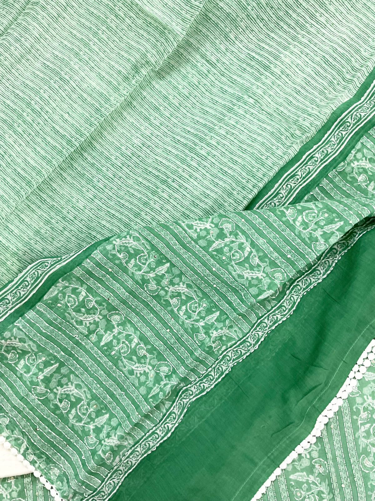 Pure Cotton Printed Embroidered Suit - Green