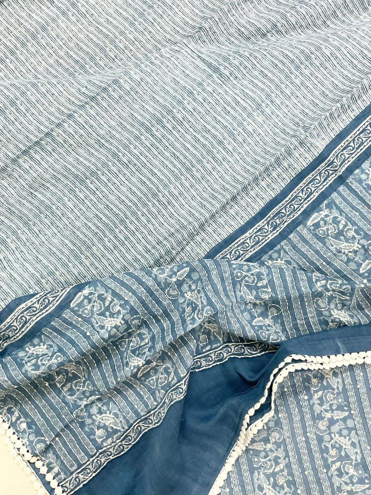 Pure Cotton Printed Embroidered Suit - Blue