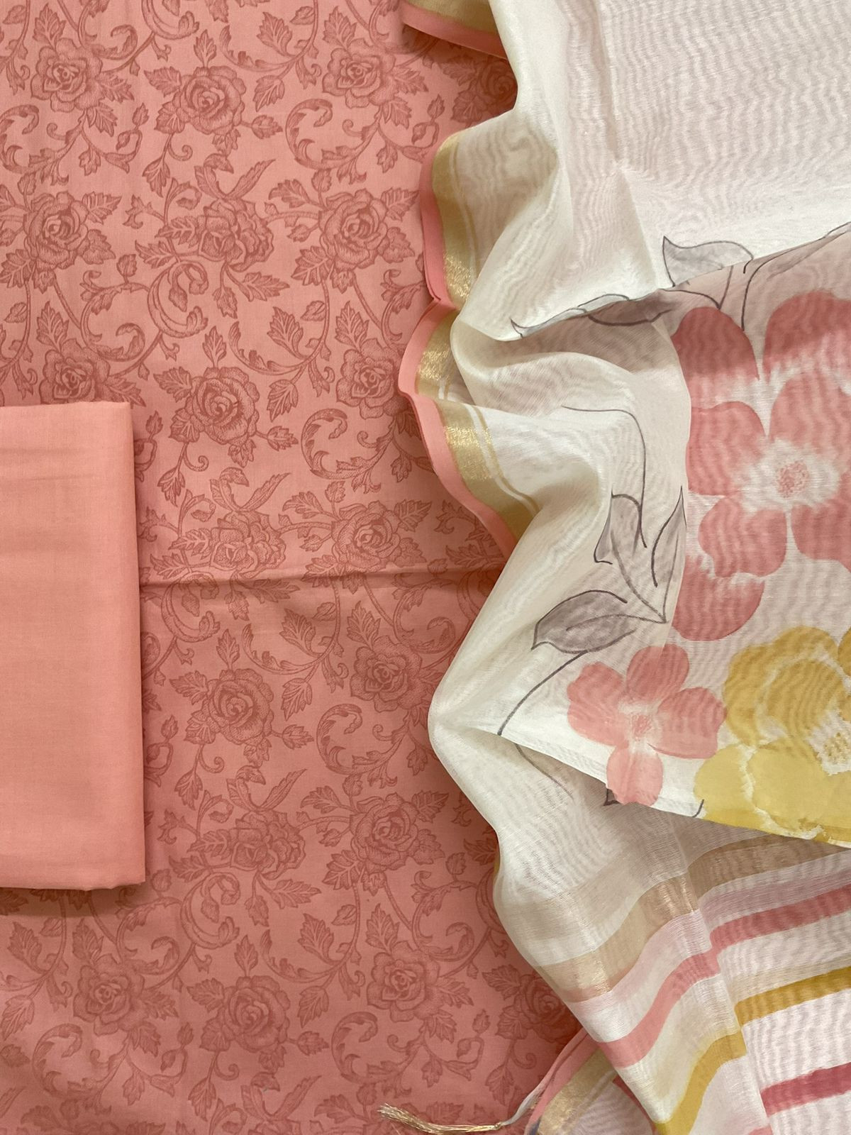 Pure Cotton Printed Suit - Peach