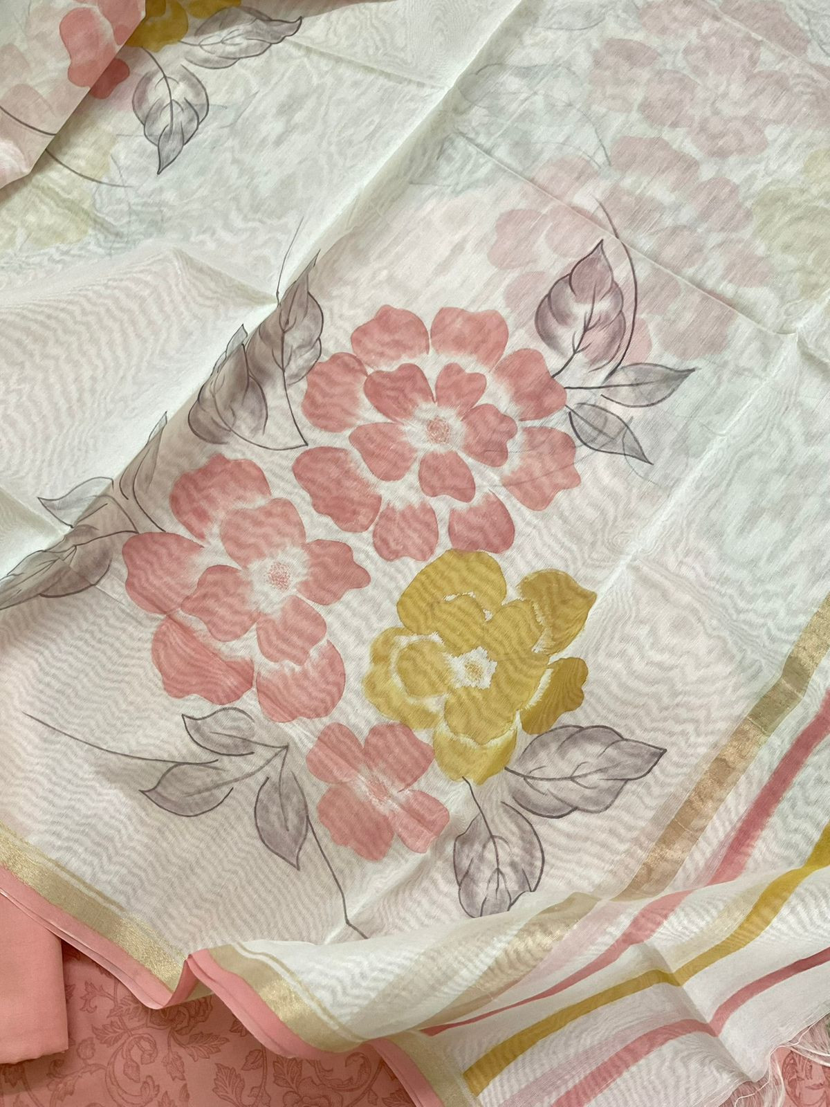 Pure Cotton Printed Suit - Peach