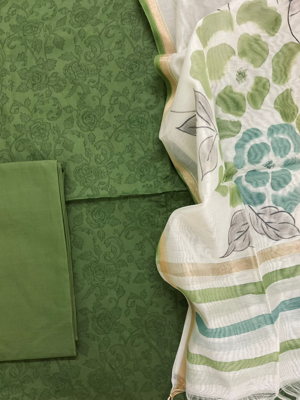 Pure Cotton Printed Suit - Green