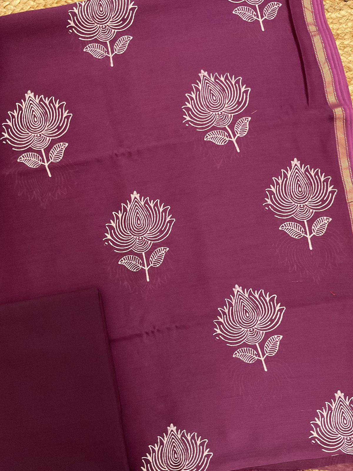 Pure Maheshwari Printed Suit - Wine
