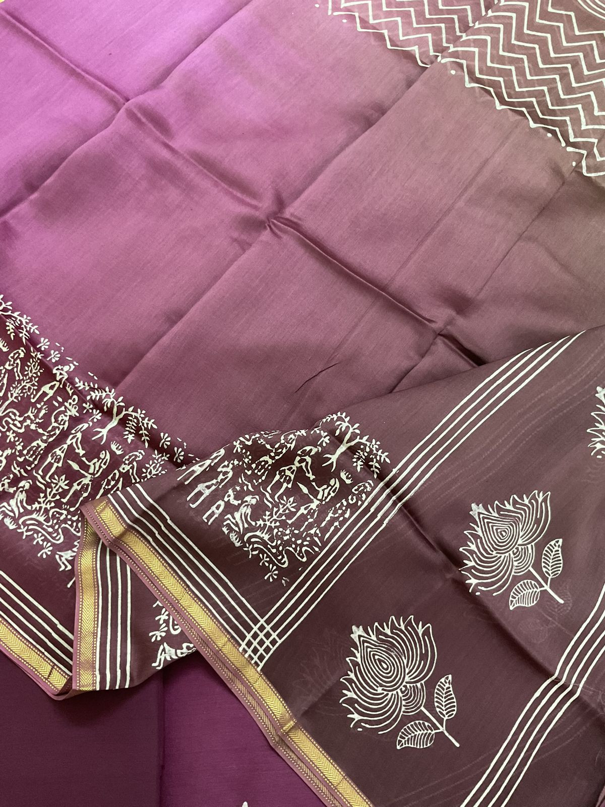 Pure Maheshwari Printed Suit - Wine