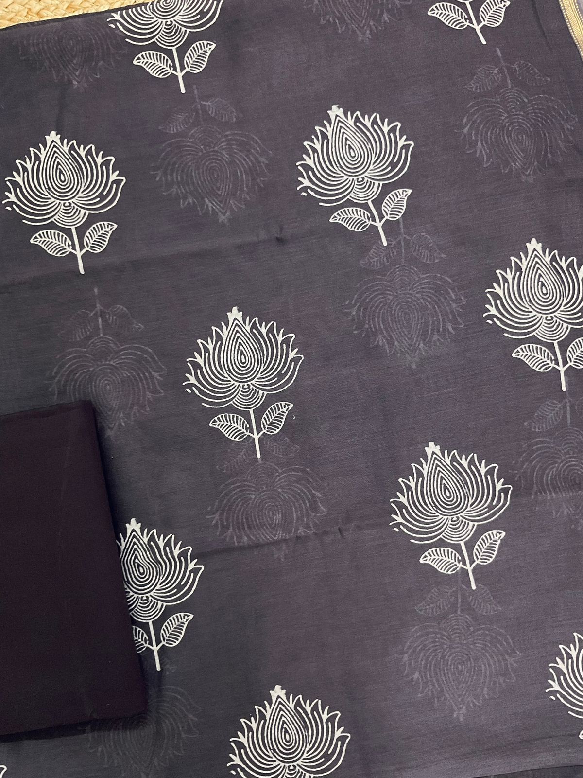 Pure Maheshwari Printed Suit - Greyish Brown