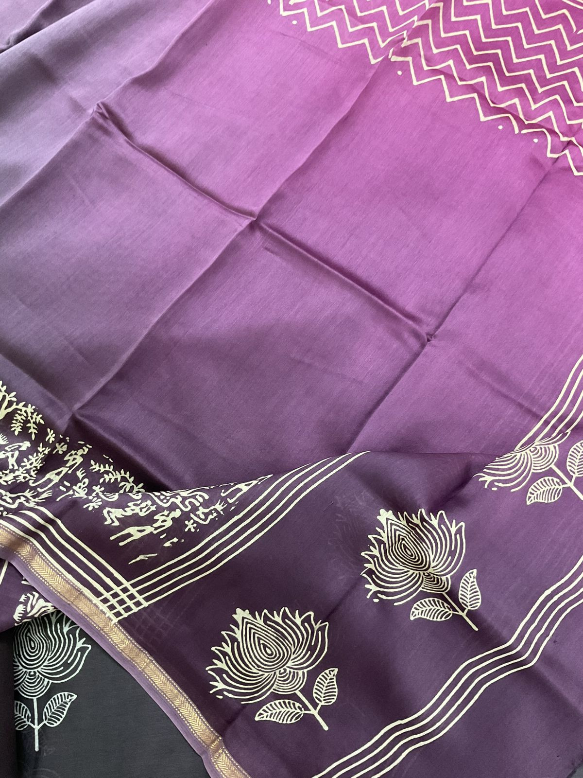 Pure Maheshwari Printed Suit - Greyish Brown