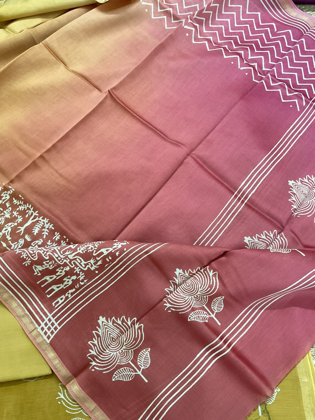 Pure Maheshwari Printed Suit - Mustard Yellow