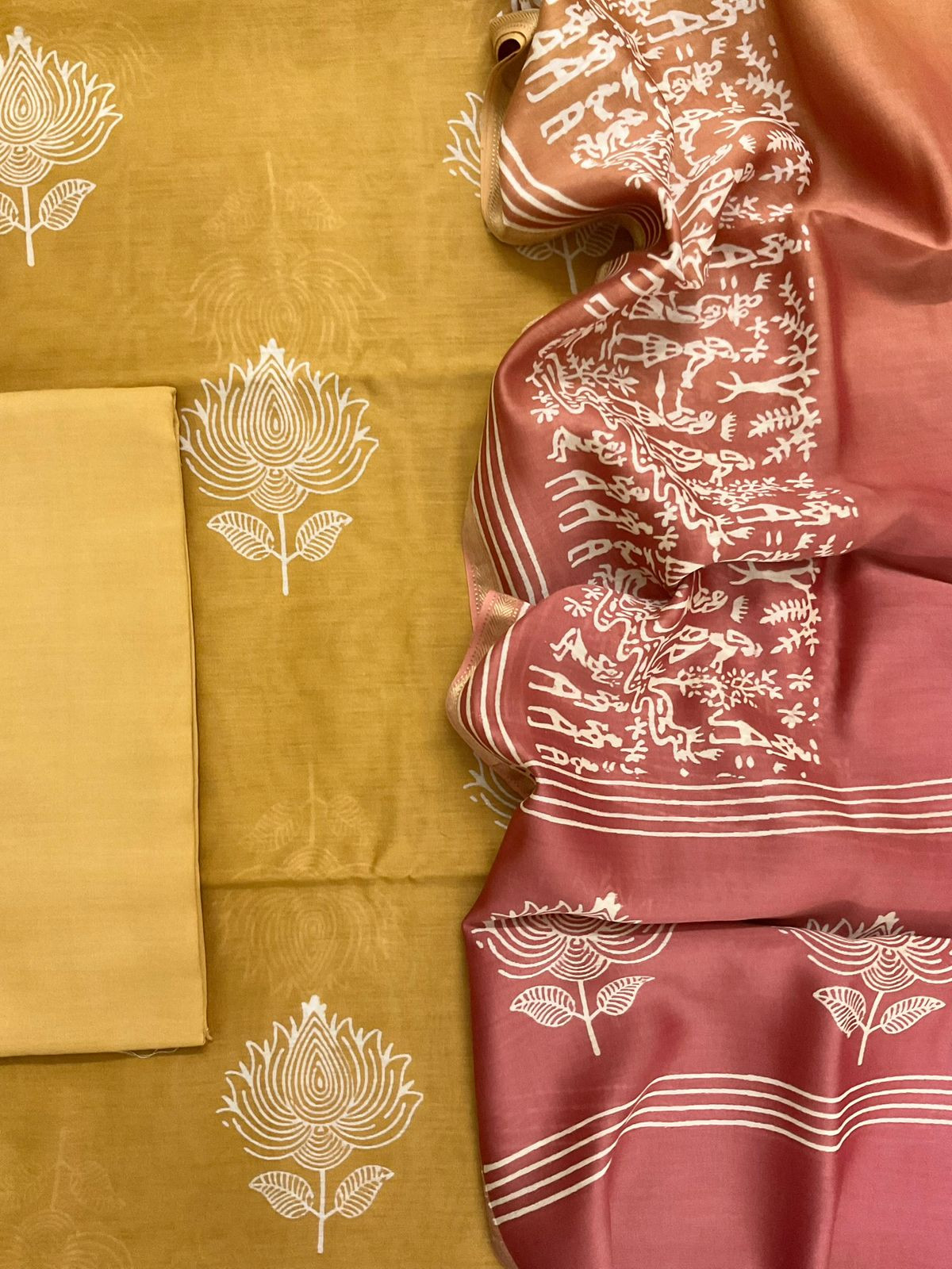 Pure Maheshwari Printed Suit - Mustard Yellow