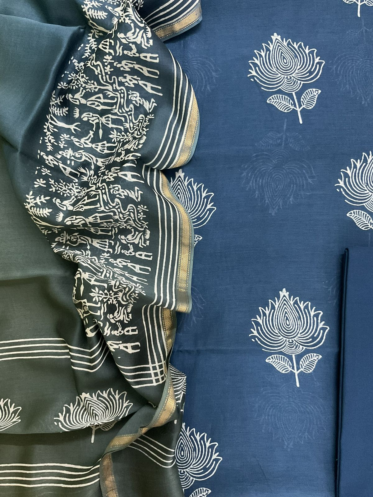 Pure Maheshwari Printed Suit - Blue