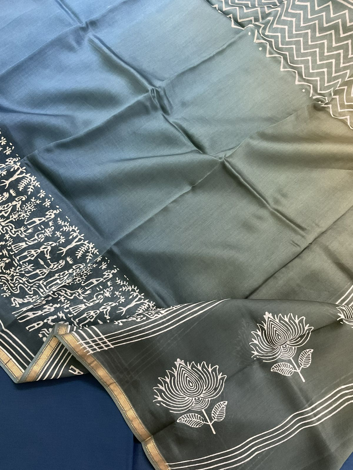 Pure Maheshwari Printed Suit - Blue