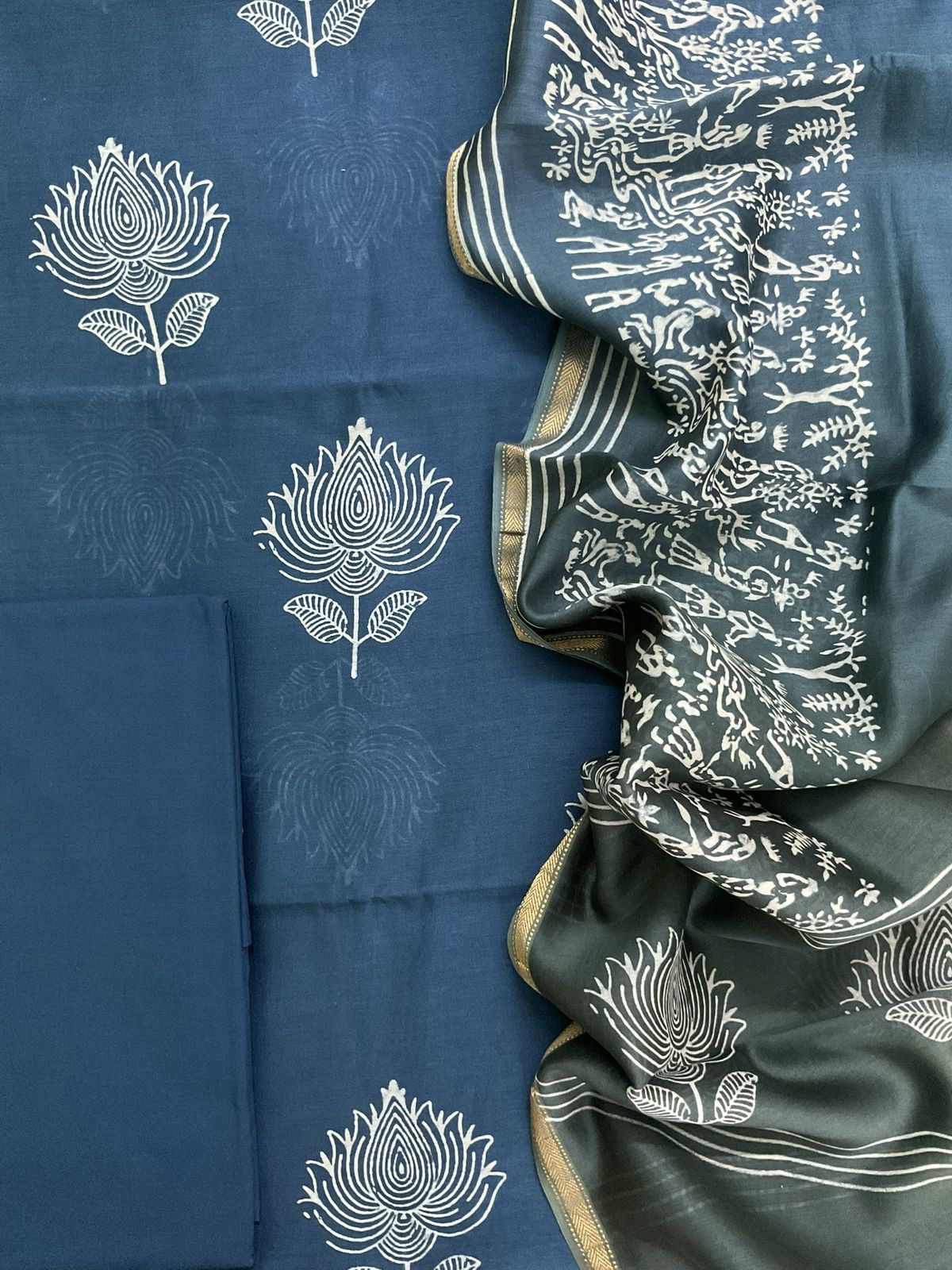 Pure Maheshwari Printed Suit - Blue