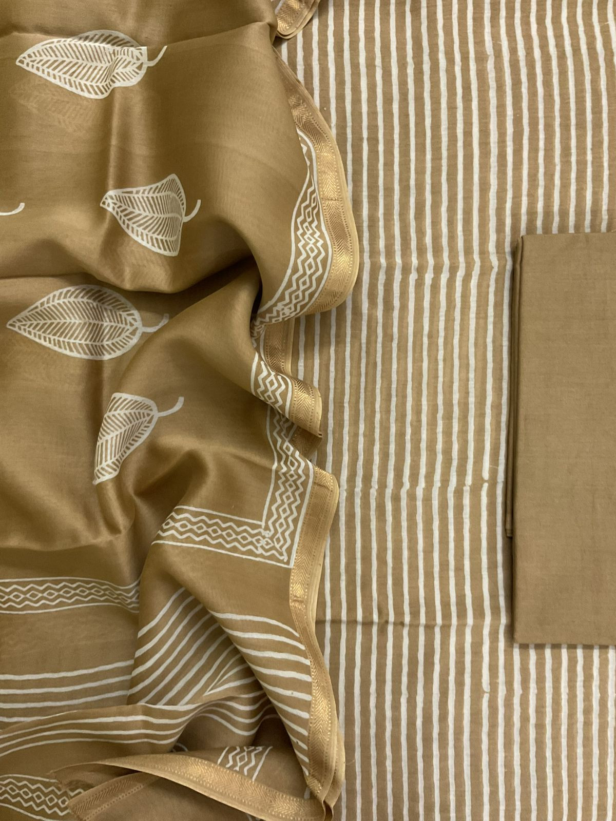 Pure Maheshwari Printed Suit - Beige