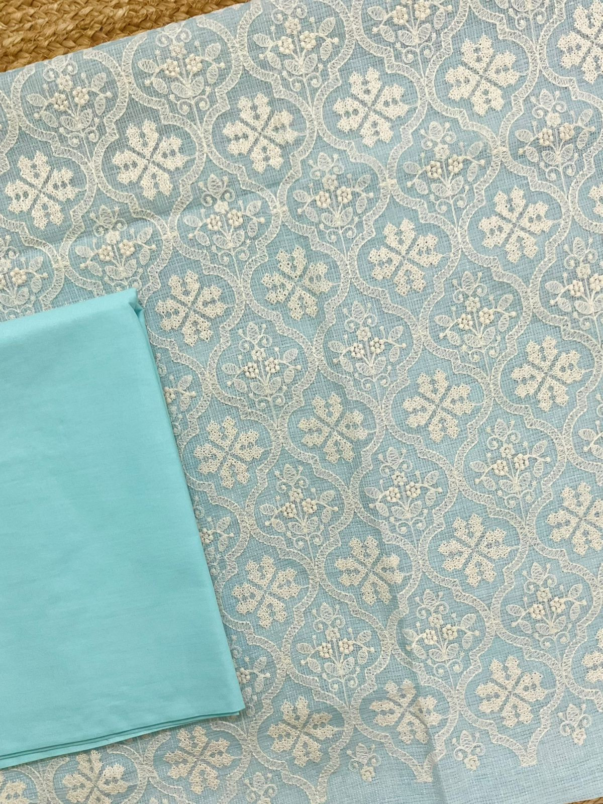 Soft Fine Tissue Kota Silk Embroidered Suit - Blue