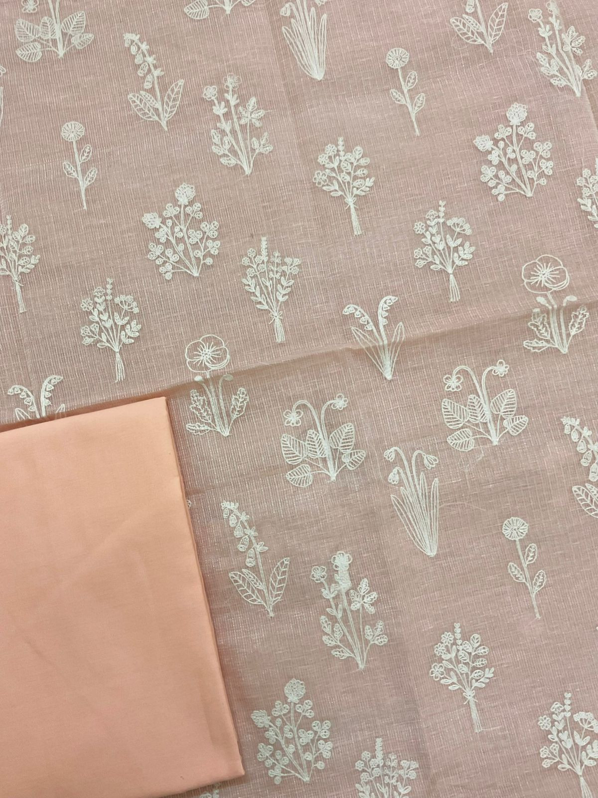 Soft Fine Tissue Kota Silk Embroidered Suit - Peach