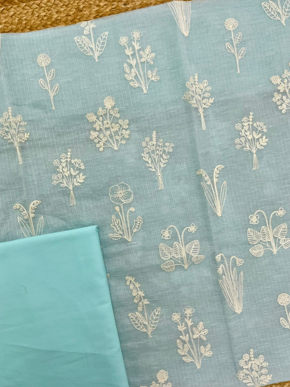 Soft Fine Tissue Kota Silk Embroidered Suit - Blue