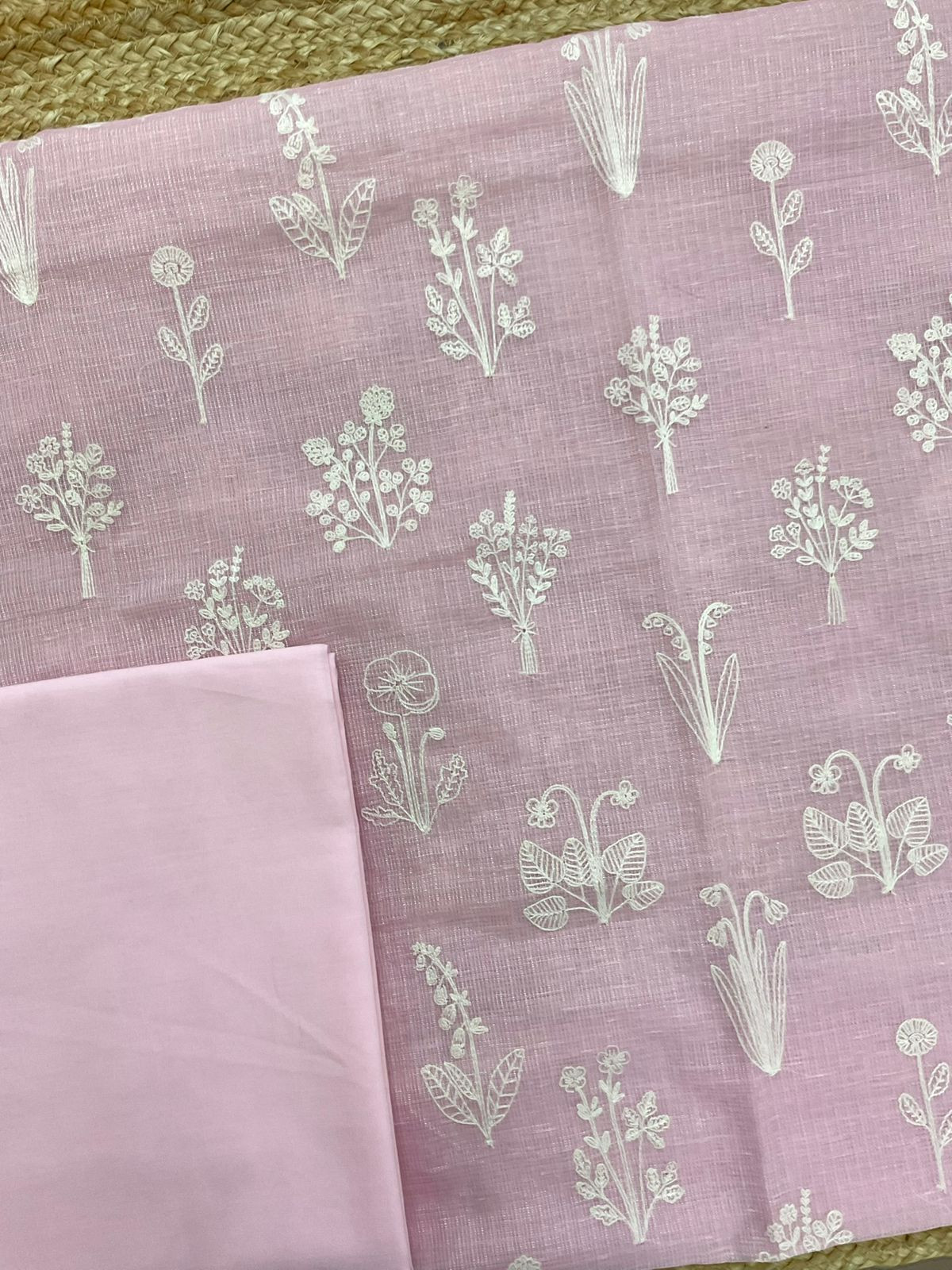 Soft Fine Tissue Kota Silk Embroidered Suit - Pink