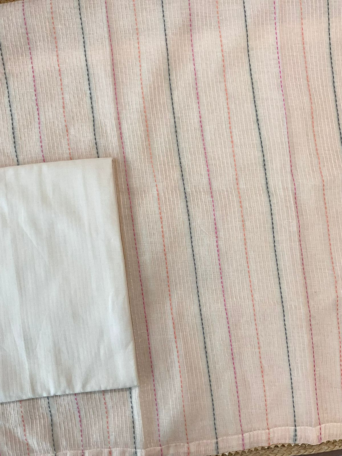 Pure Chanderi Embroidered Jamdani Weaved Suit - Light Beige