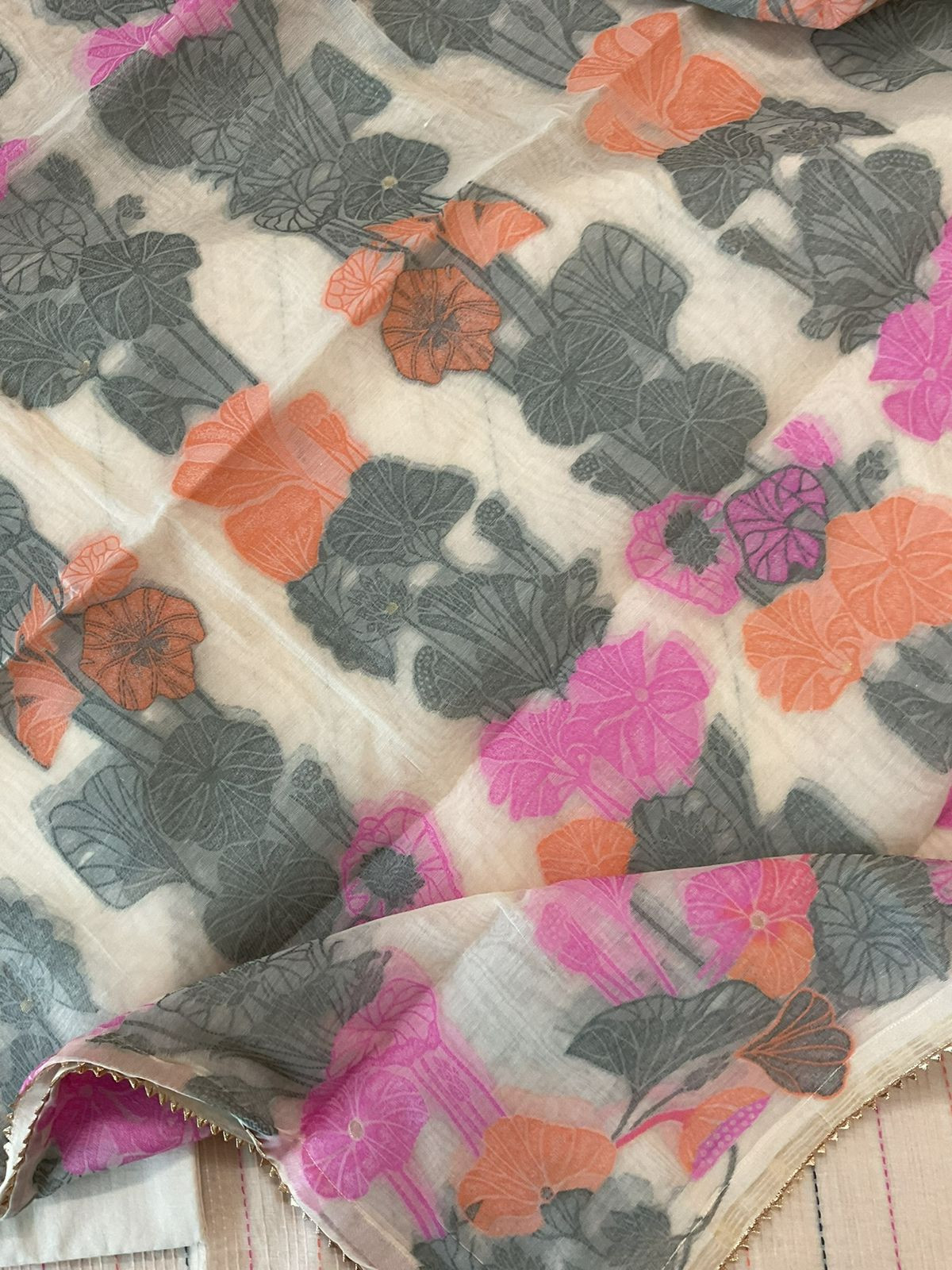 Pure Chanderi Embroidered Jamdani Weaved Suit - Light Beige