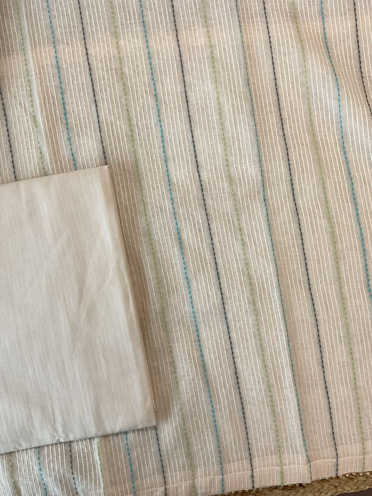 Pure Chanderi Embroidered Jamdani Weaved Suit - Cream