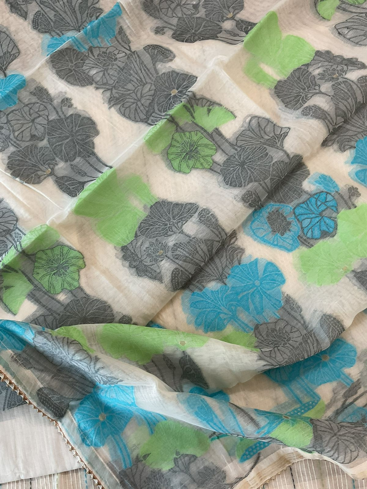 Pure Chanderi Embroidered Jamdani Weaved Suit - Cream