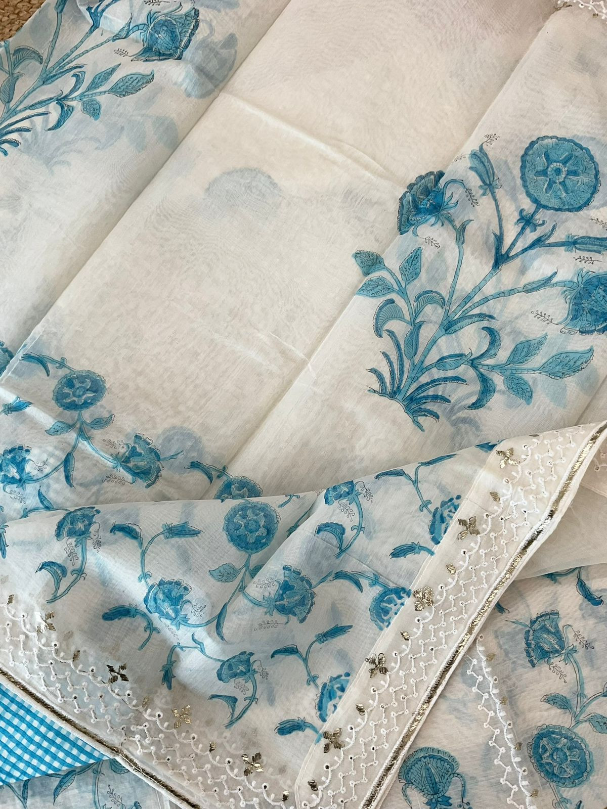 Pure Chanderi Printed Embroidered Suit - Offwhite