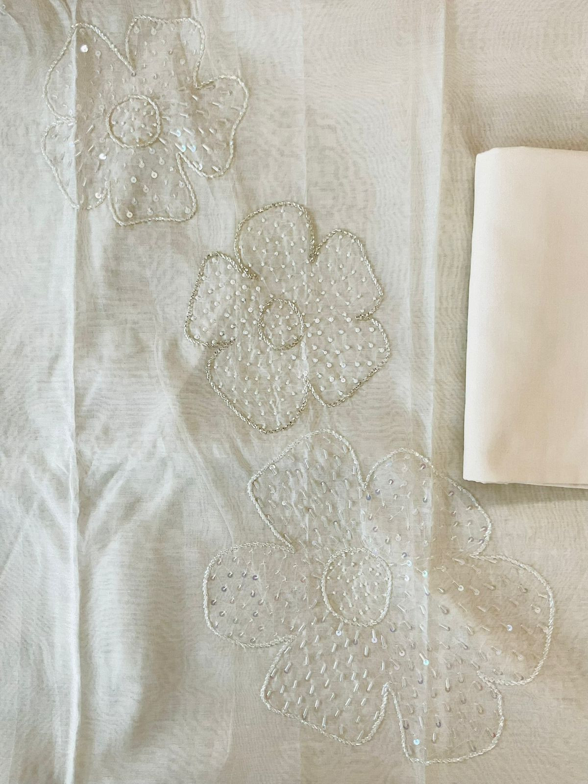 Pure Mul Chanderi Printed Embroidered Suit - Offwhite