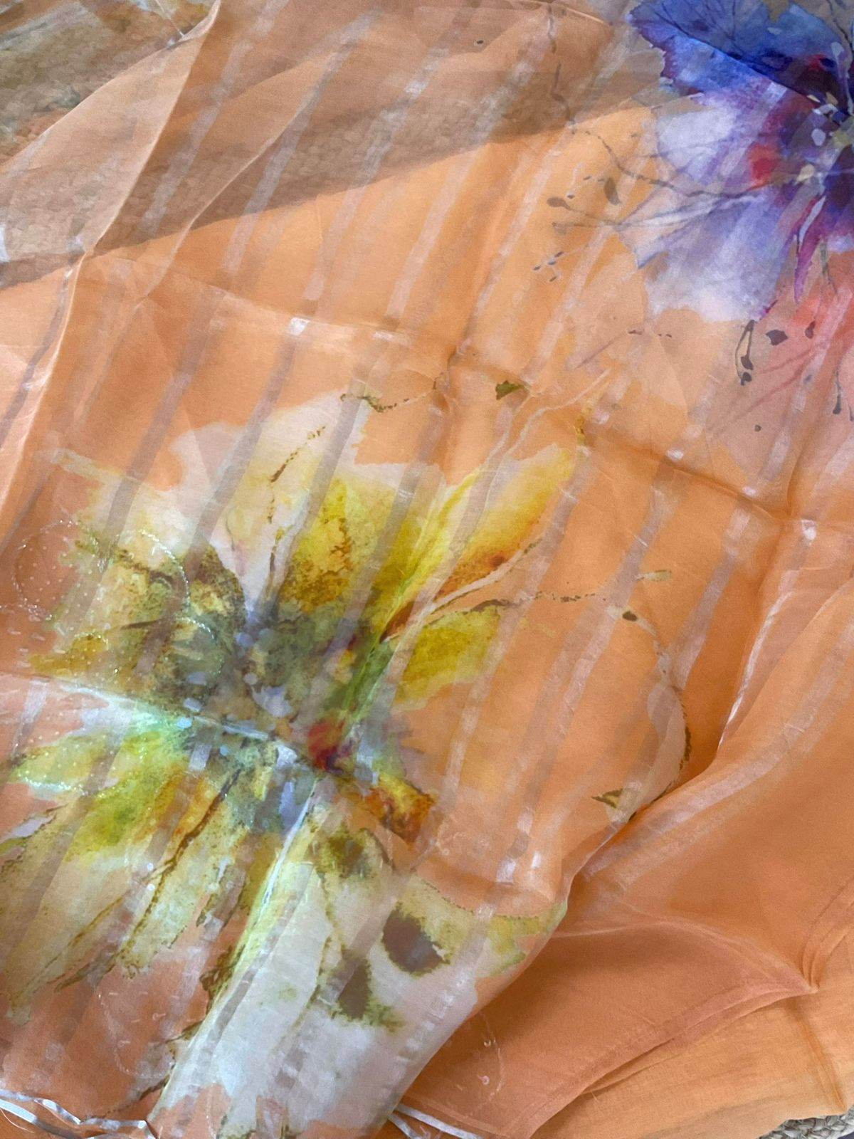 Pure Mul Chanderi Printed Embroidered Suit - Orange