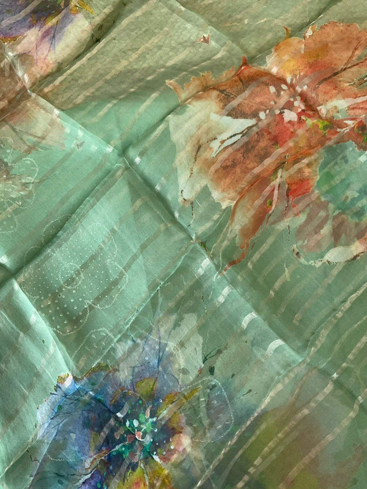 Pure Mul Chanderi Printed Embroidered Suit - Green