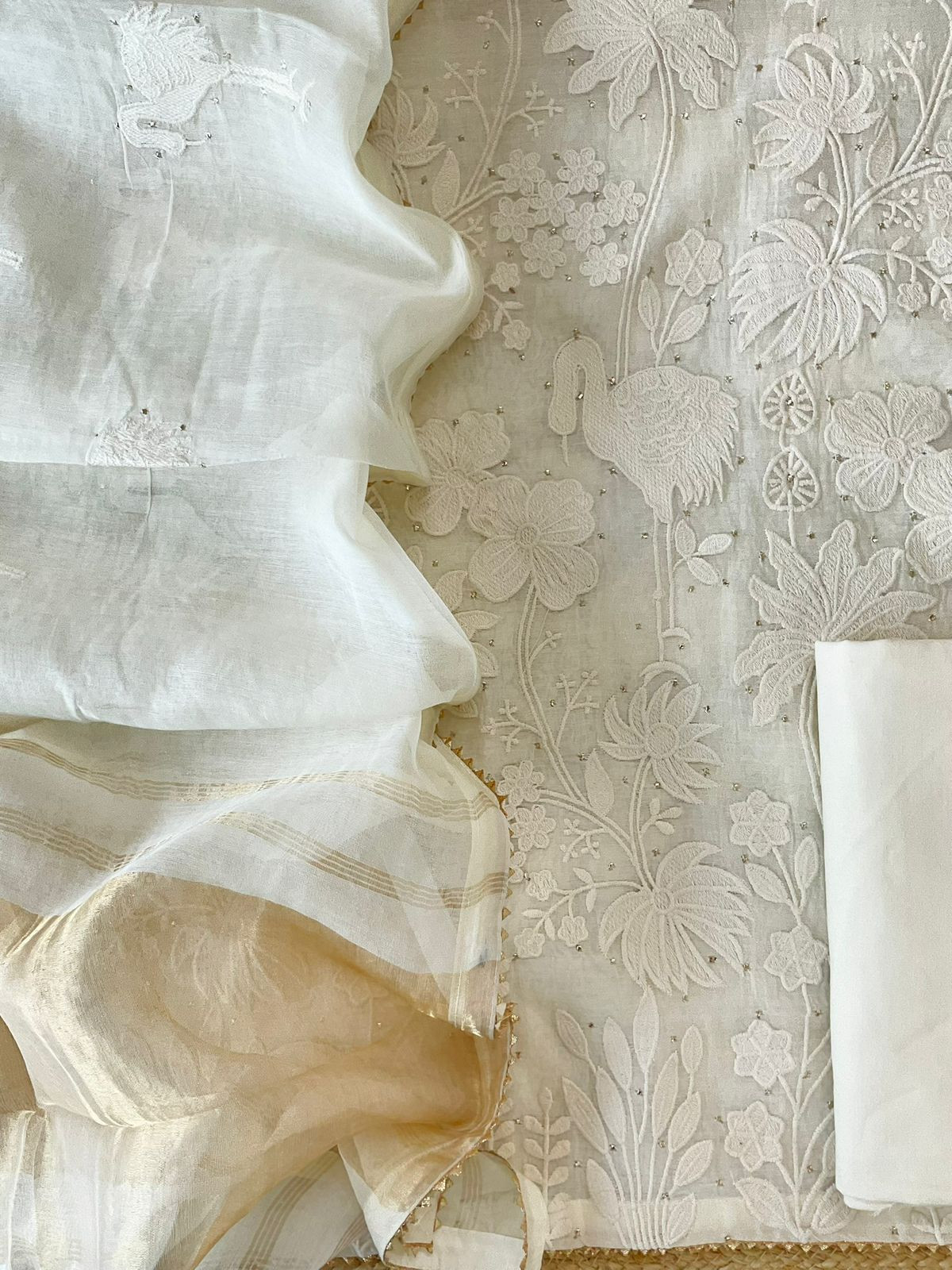 Pure Chanderi Embroidered Mukaish Work Suit - Off White