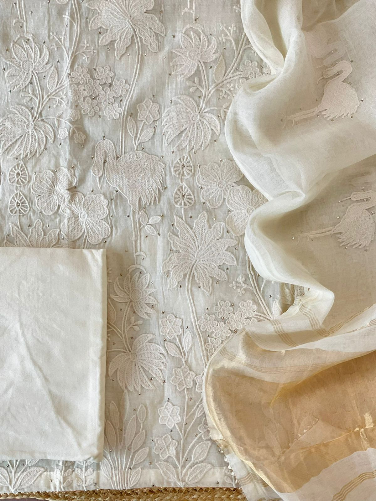 Pure Chanderi Embroidered Mukaish Work Suit - Off White