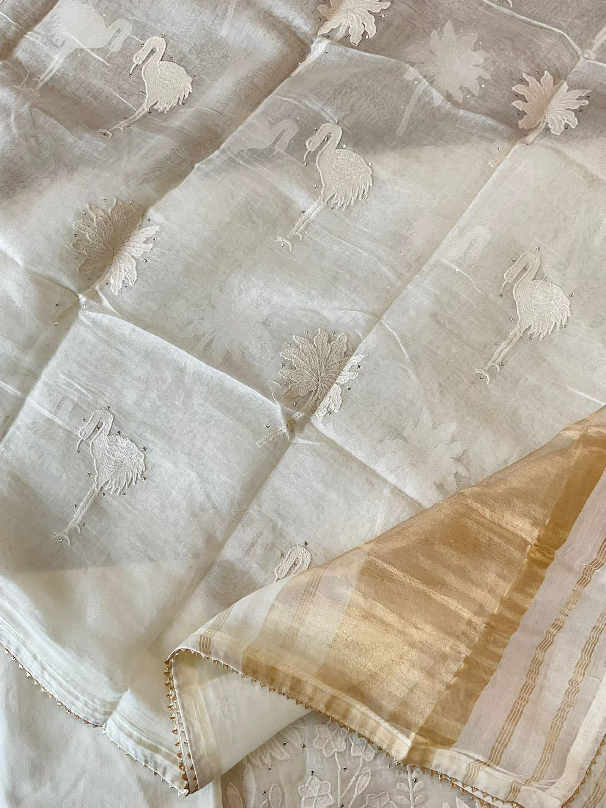 Pure Chanderi Embroidered Mukaish Work Suit - Off White