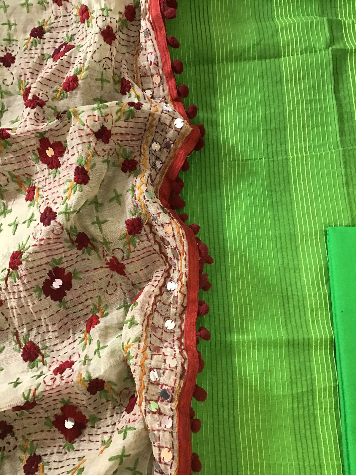 Pure Chanderi Embroidered Suit - Green
