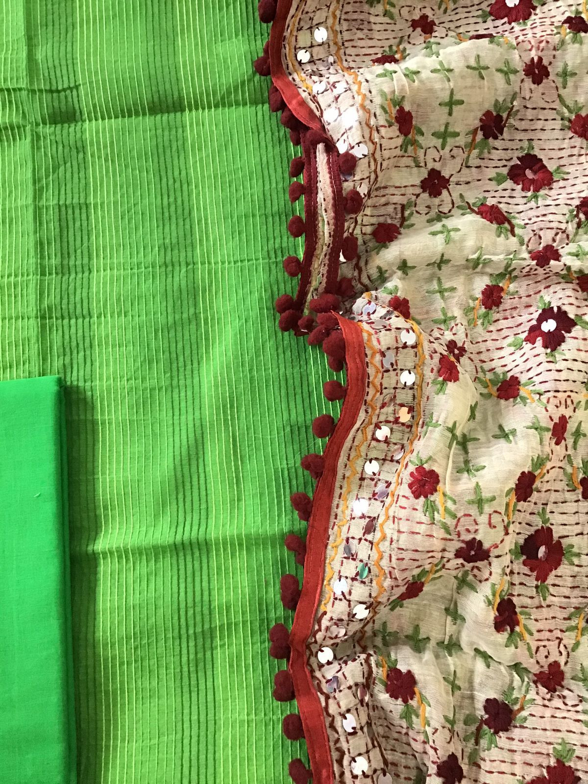 Pure Chanderi Embroidered Suit - Green