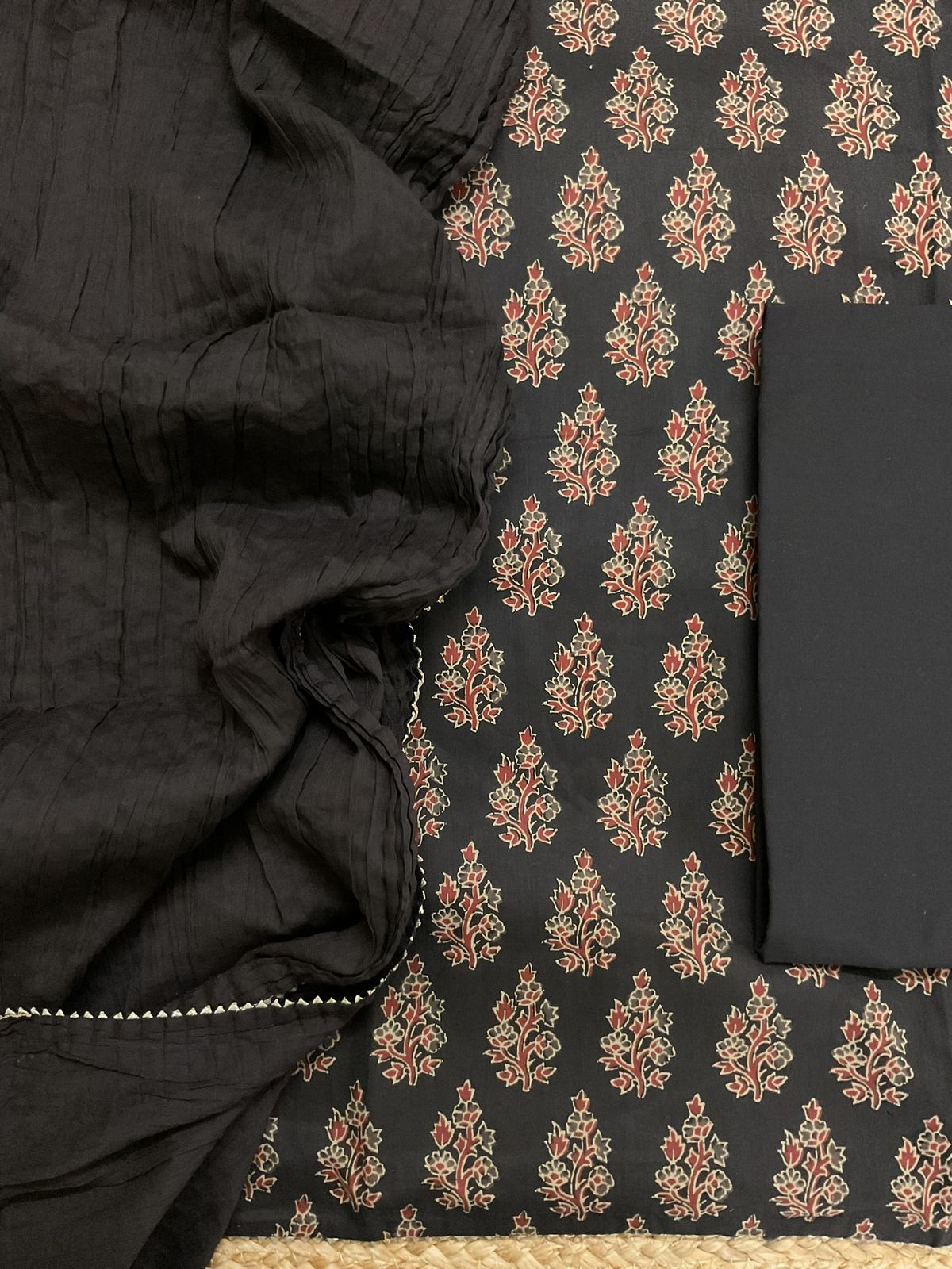 Pure Cotton Printed Suit - Black