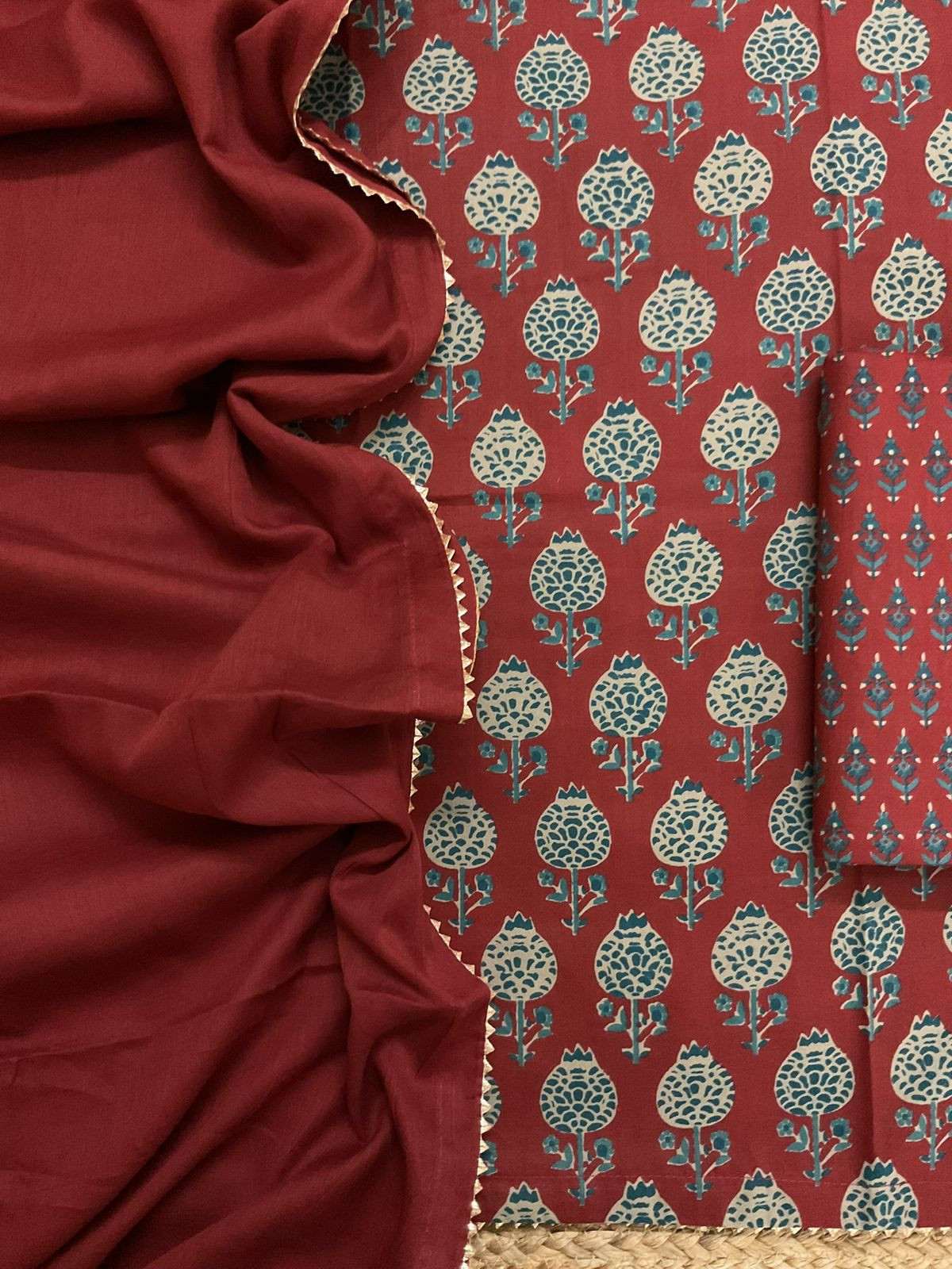 Pure Cotton Printed Suit - Maroon
