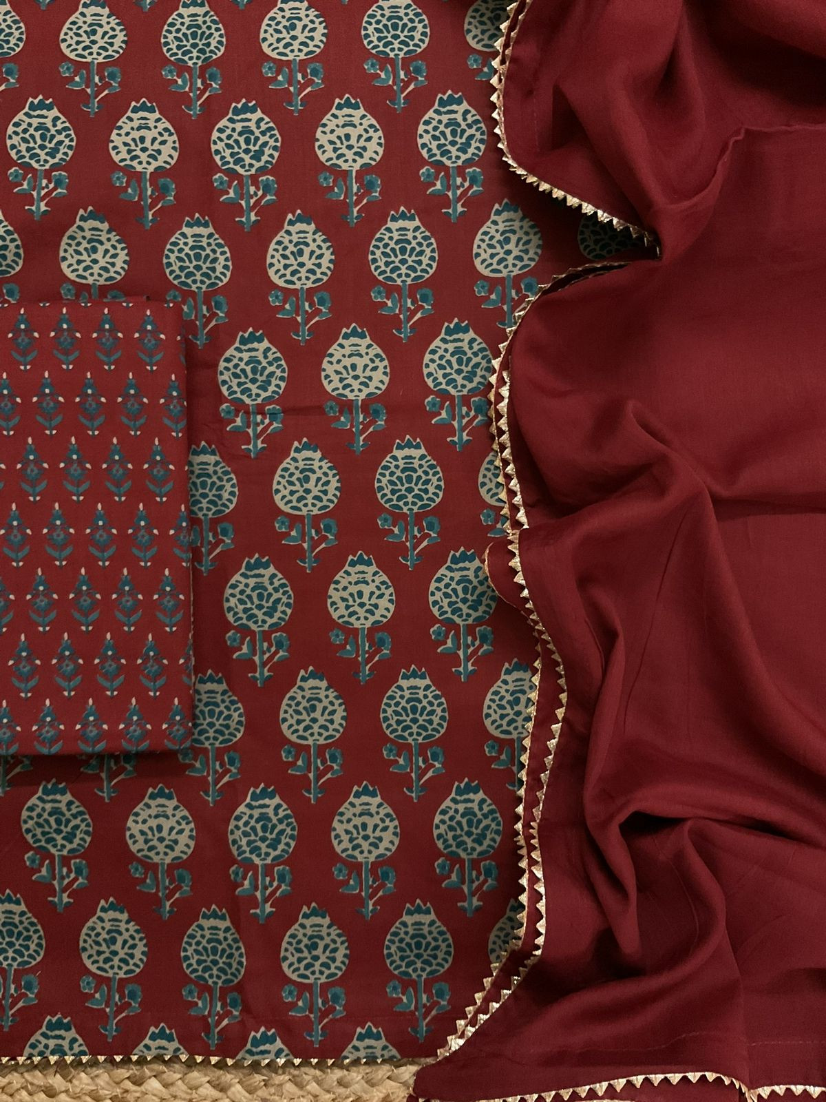 Pure Cotton Printed Suit - Maroon