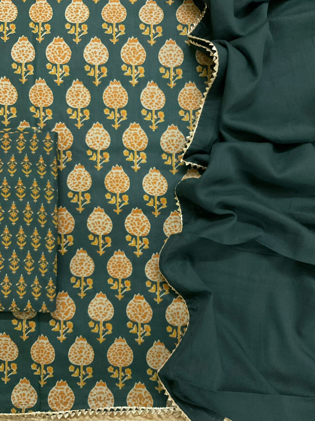 Pure Cotton Printed Suit - Green