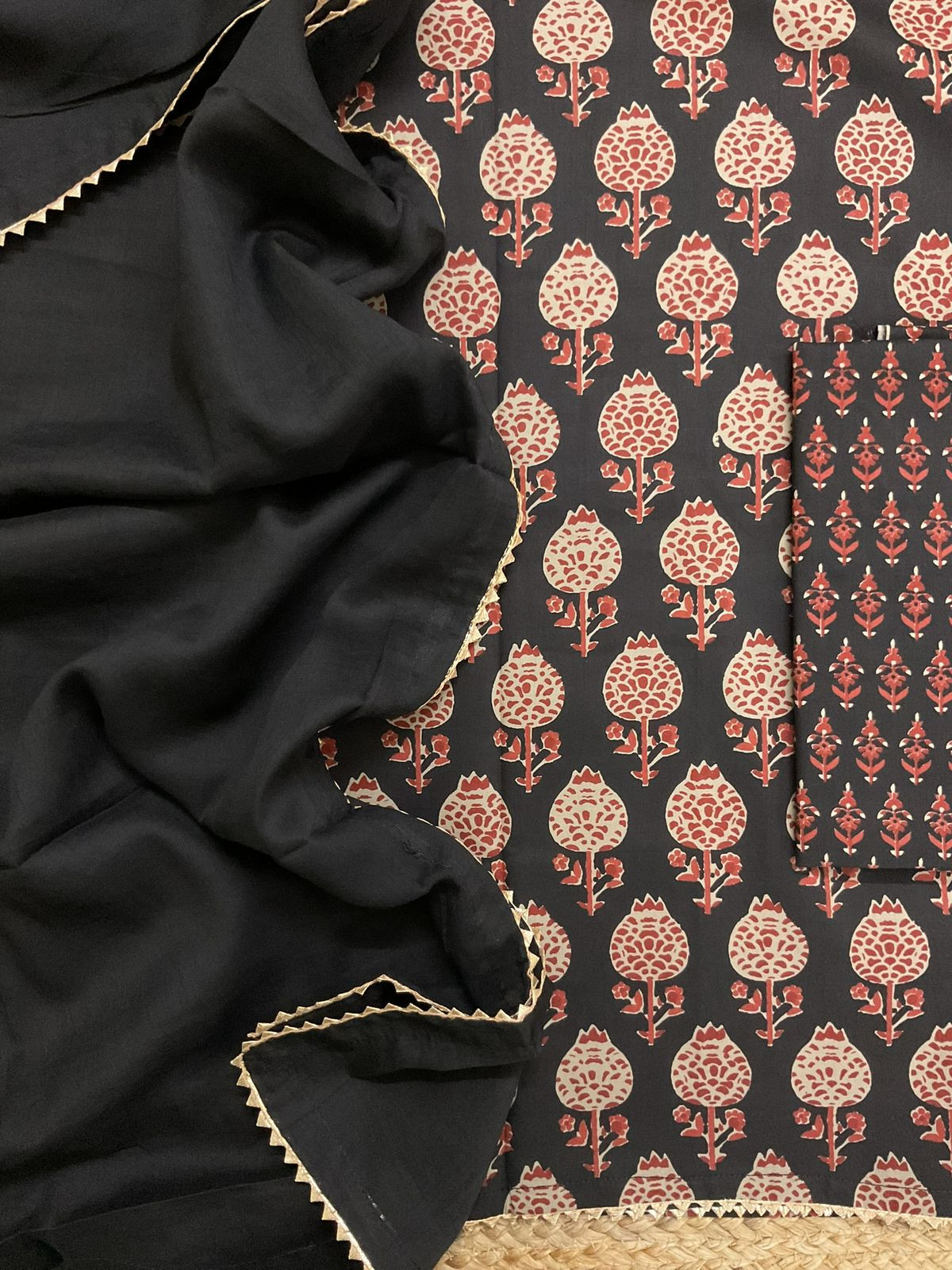 Pure Cotton Printed Suit - Black