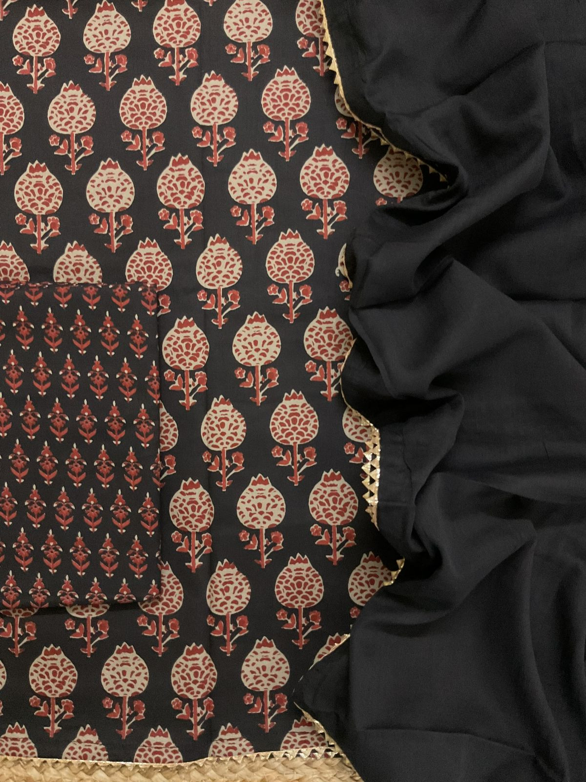 Pure Cotton Printed Suit - Black